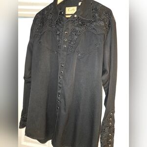 Scully Black Embroidered Western Shirt